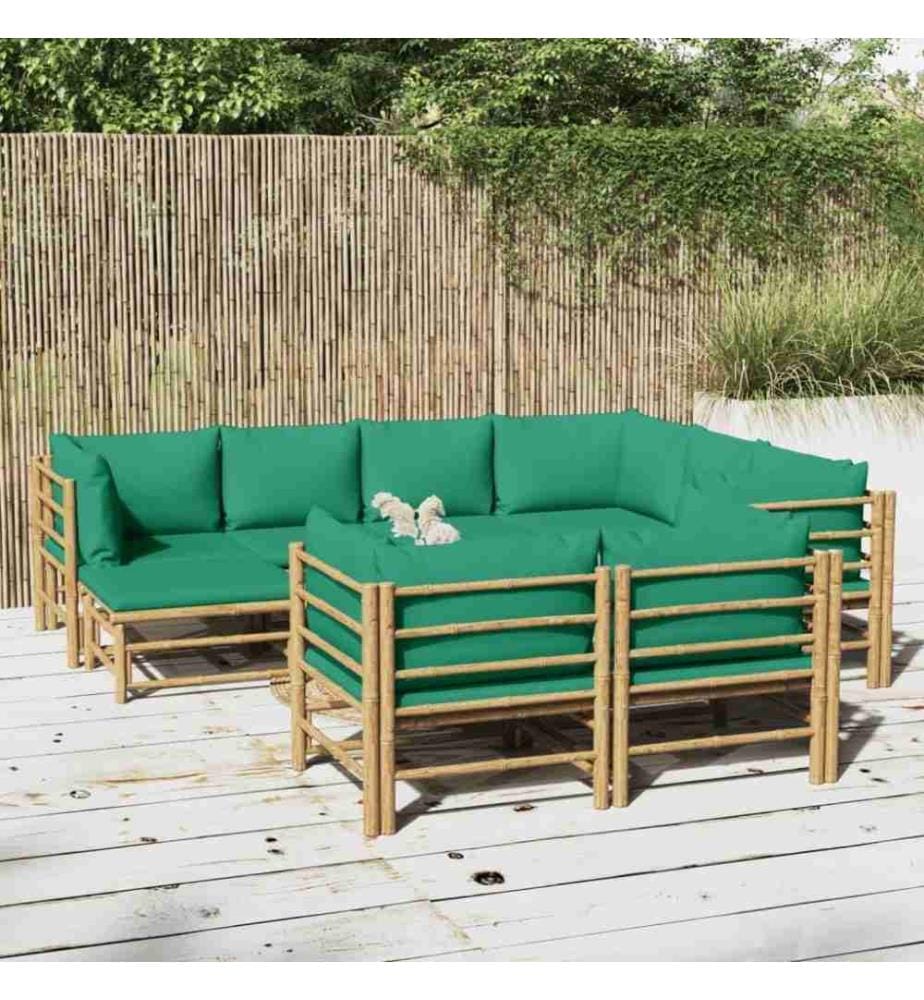 Salon de jardin 10 pcs avec coussins vert bambou