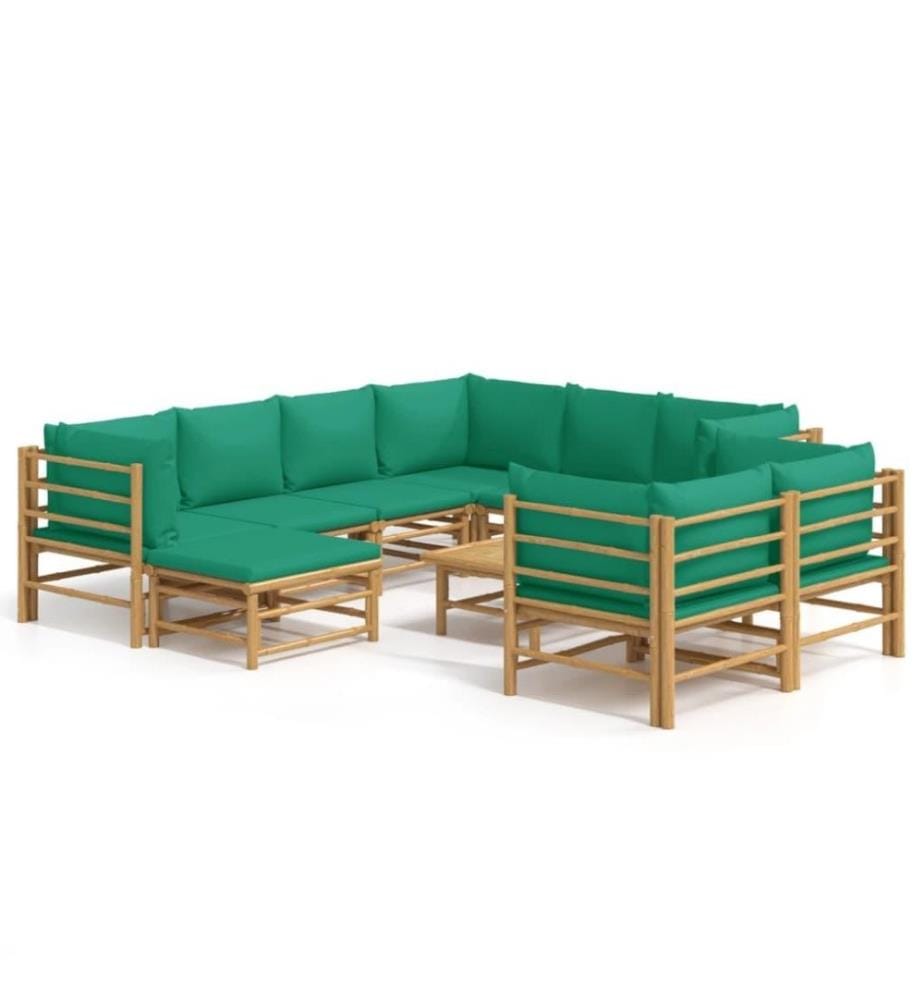 Salon de jardin 10 pcs avec coussins vert bambou