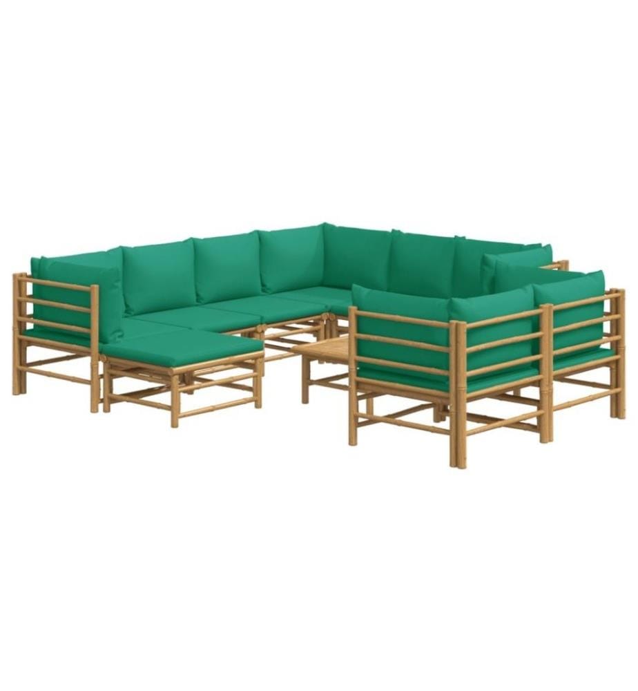 Salon de jardin 10 pcs avec coussins vert bambou