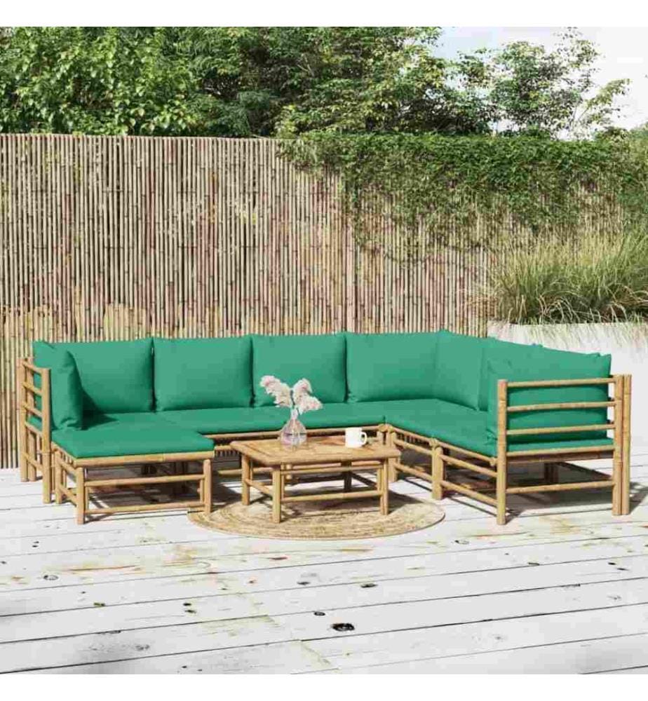 8-tlg. Garten-Lounge-Set mit Grünen Kissen Bambus