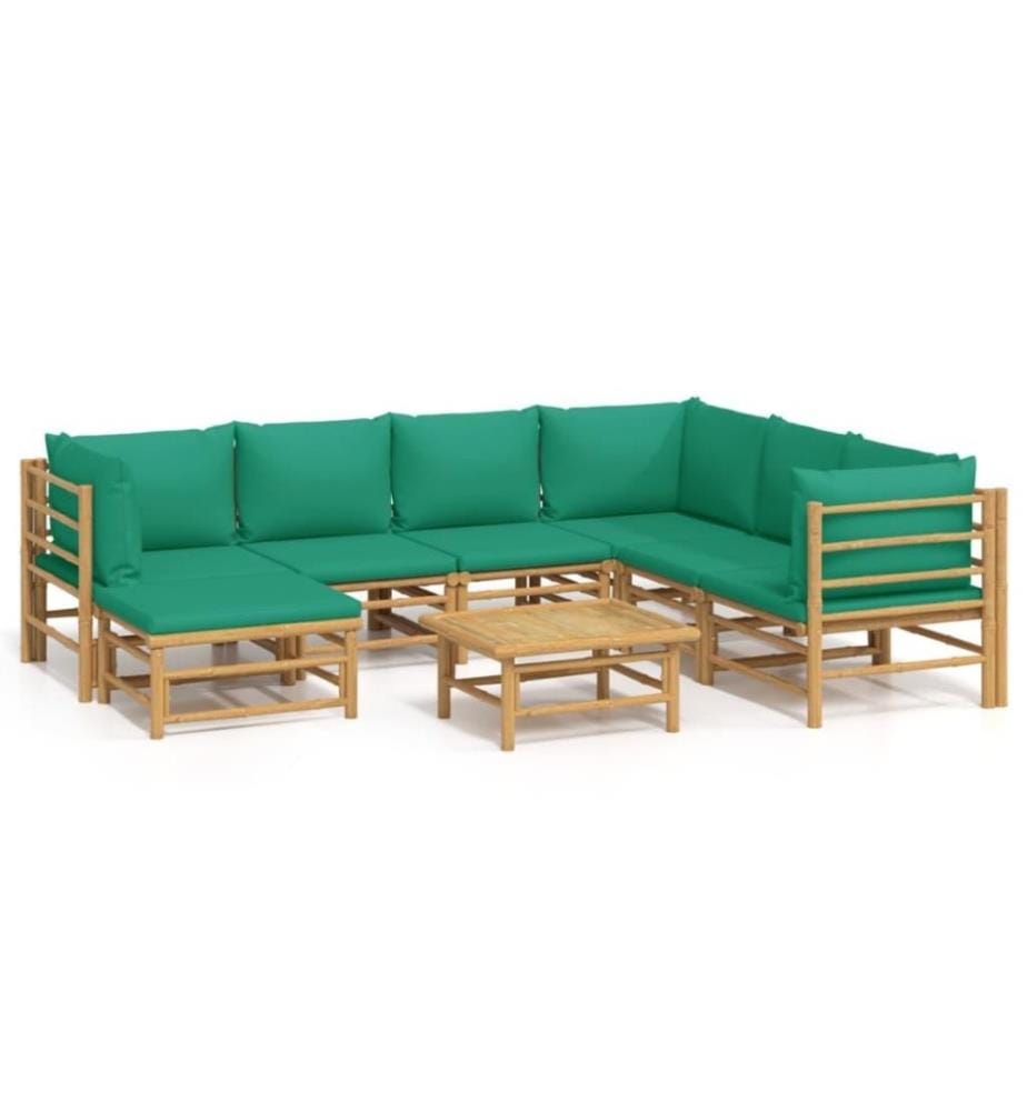 8-tlg. Garten-Lounge-Set mit Grünen Kissen Bambus