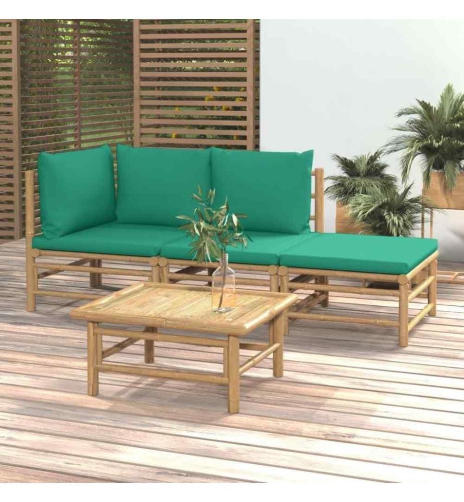 4-tlg. Garten-Lounge-Set mit Grünen Kissen Bambus