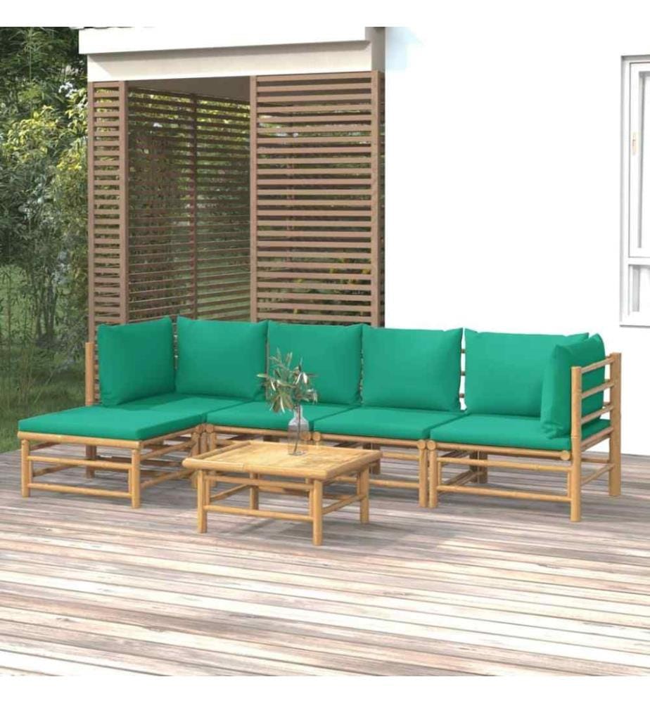 Salon de jardin 6 pcs avec coussins vert bambou