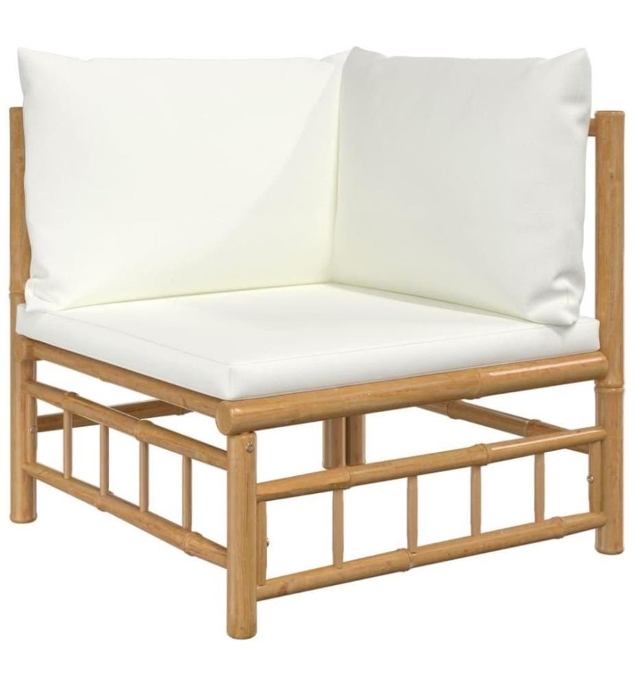 Salon de jardin 12 pcs avec coussins blanc crème bambou