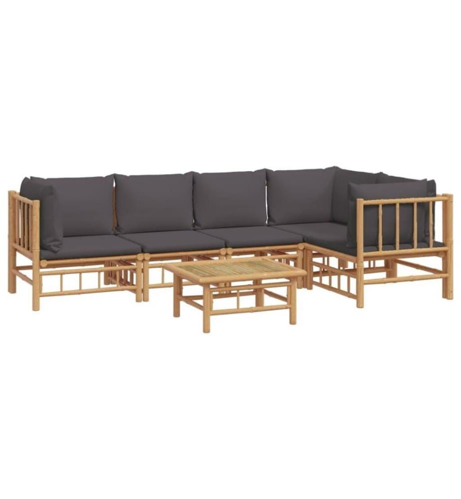 6-tlg. Garten-Lounge-Set mit Dunkelgrauen Kissen Bambus