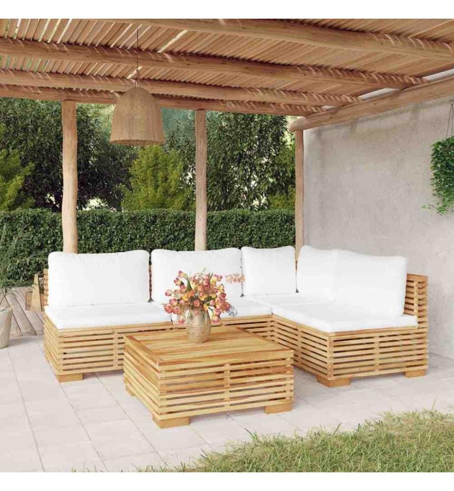5-tlg. Garten-Lounge-Set mit Kissen Massivholz Teak