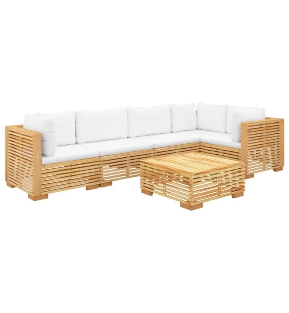 Salon de jardin 6 pcs avec coussins Bois de teck solide