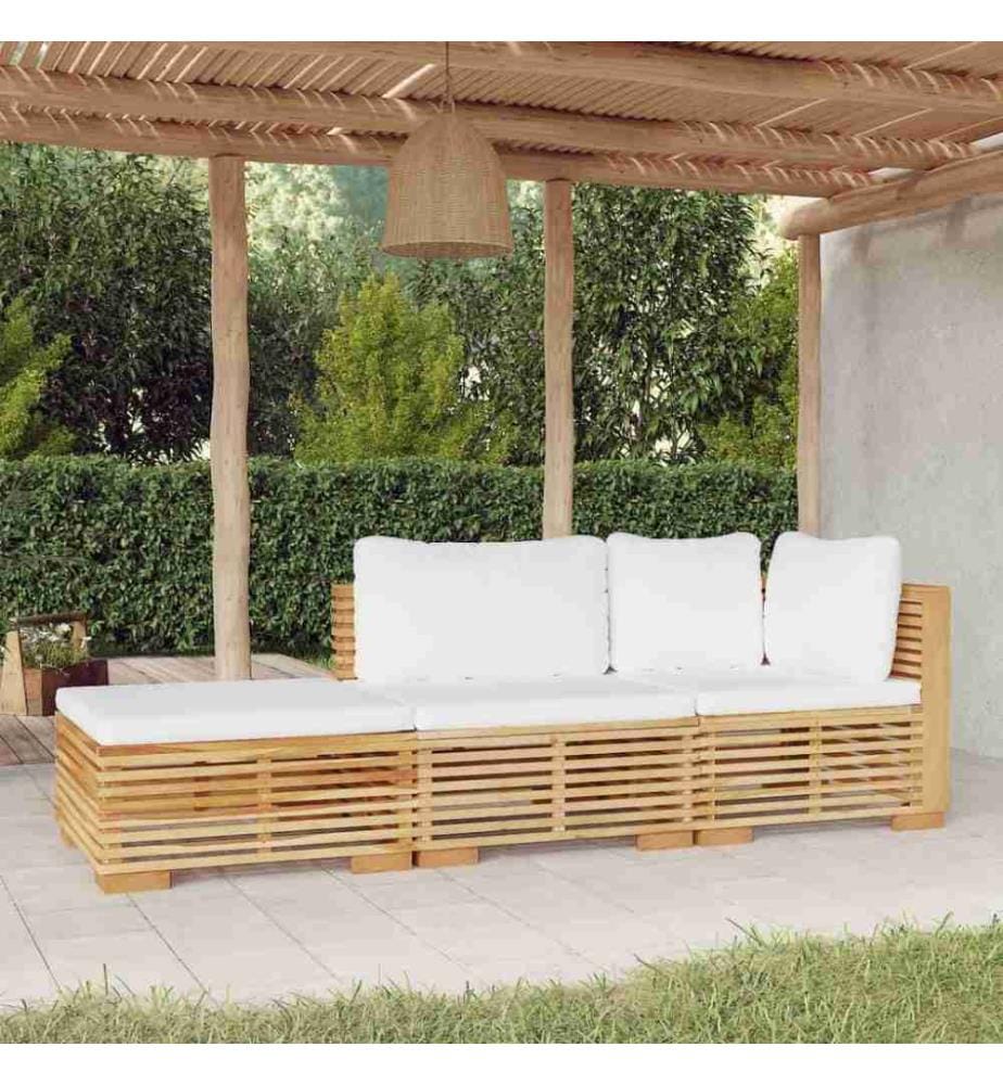Salon de jardin 3 pcs avec coussins Bois de teck solide