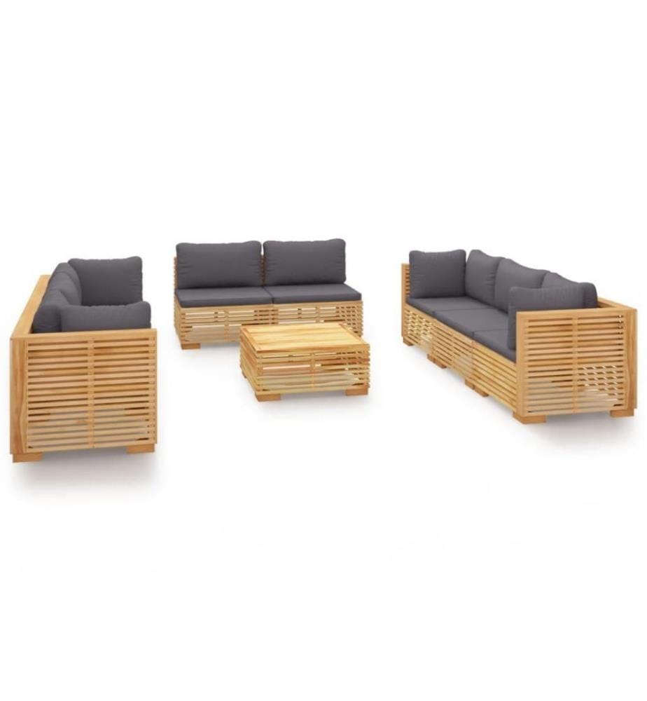 Salon de jardin 9 pcs avec coussins Bois de teck solide