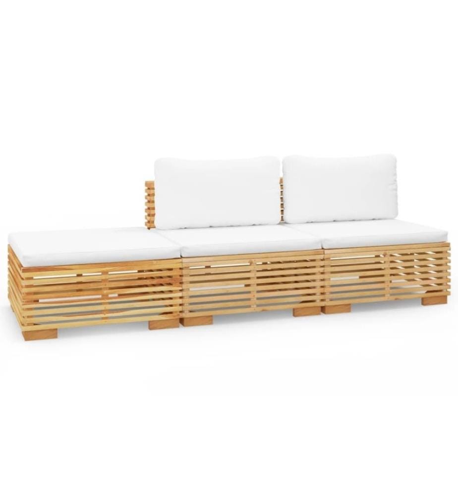 Salon de jardin 3 pcs avec coussins Bois de teck solide