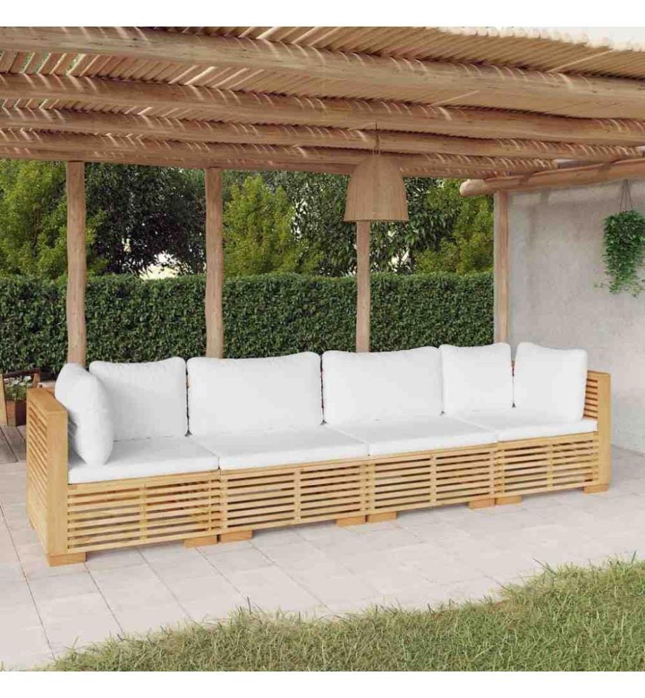 Salon de jardin 4 pcs avec coussins Bois de teck solide