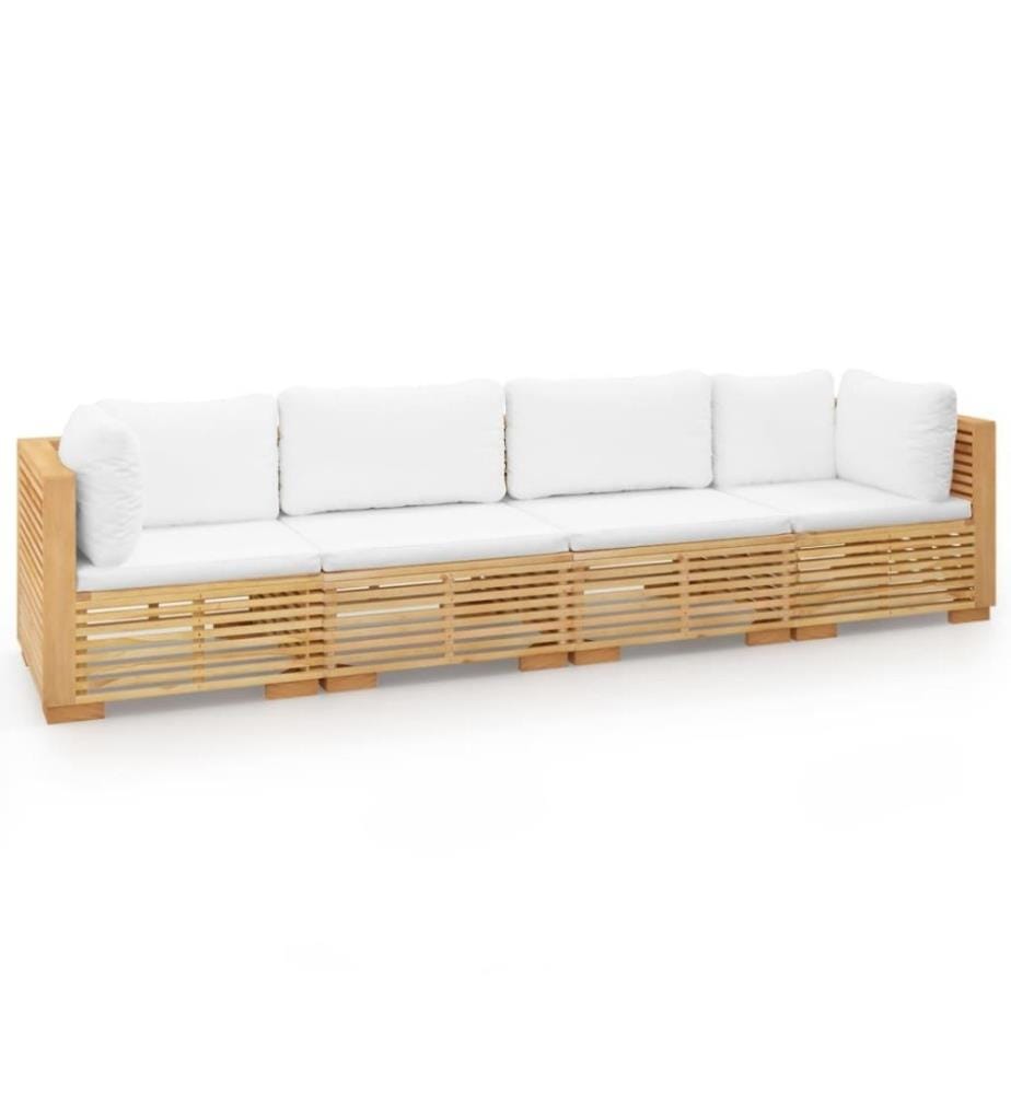 Salon de jardin 4 pcs avec coussins Bois de teck solide