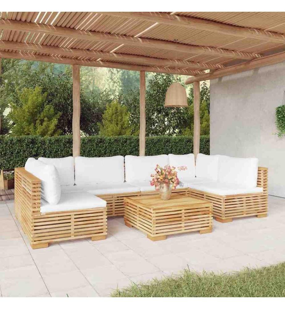 Salon de jardin 7 pcs avec coussins Bois de teck solide