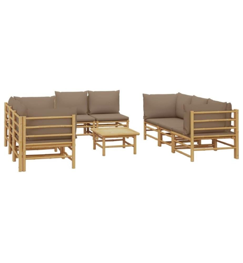 Salon de jardin 9 pcs avec coussins taupe bambou