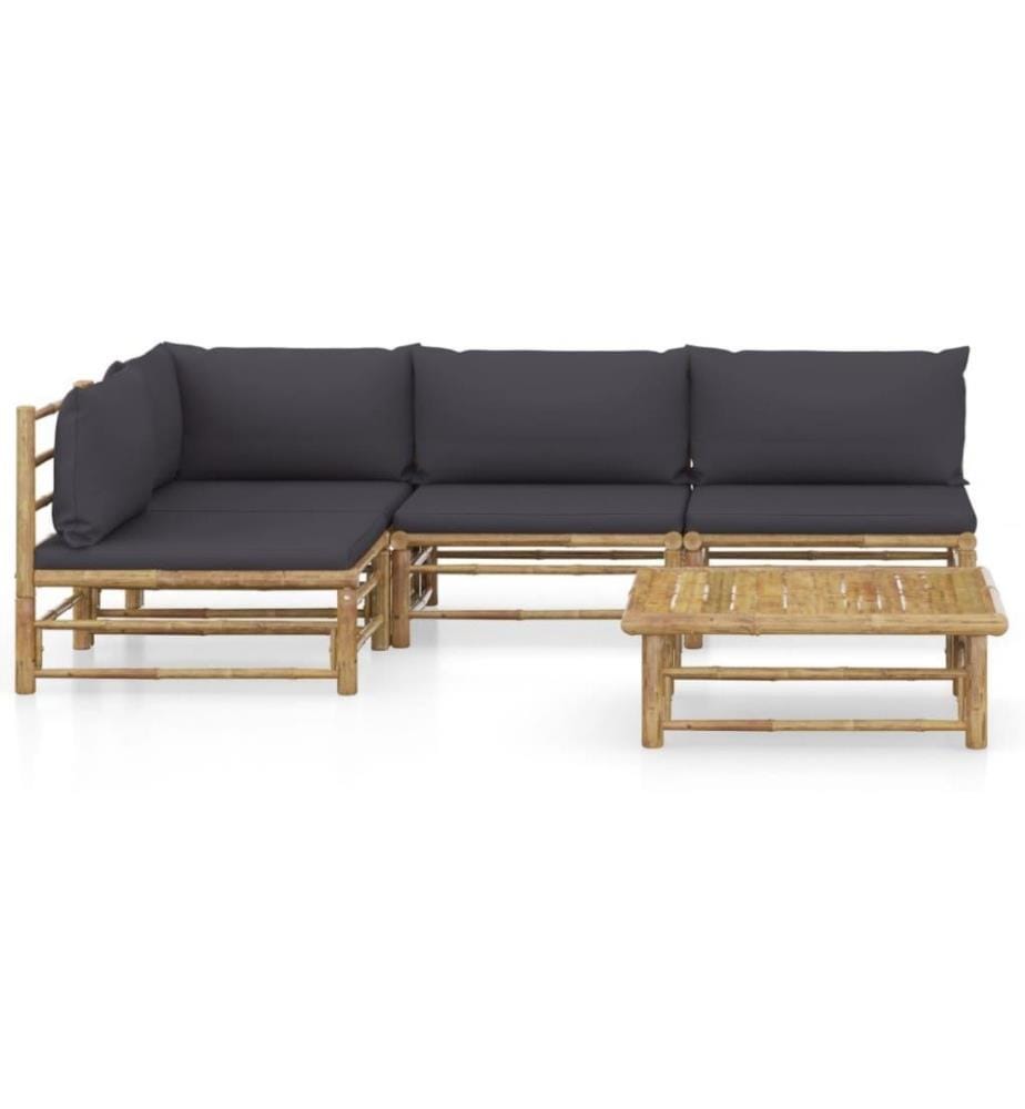 5-tlg. Garten-Lounge-Set mit Dunkelgrauen Kissen Bambus