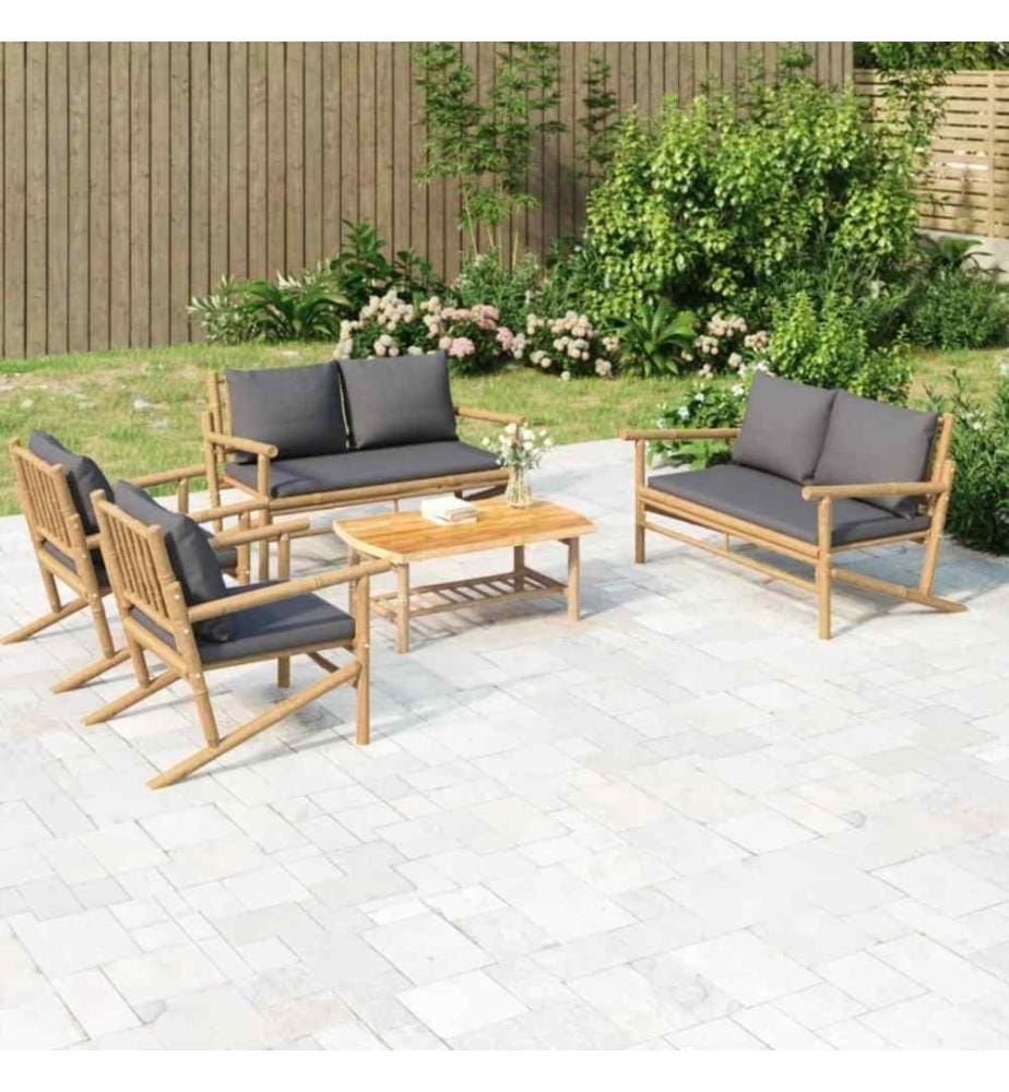 5-tlg. Garten-Lounge-Set mit Dunkelgrauen Kissen Bambus