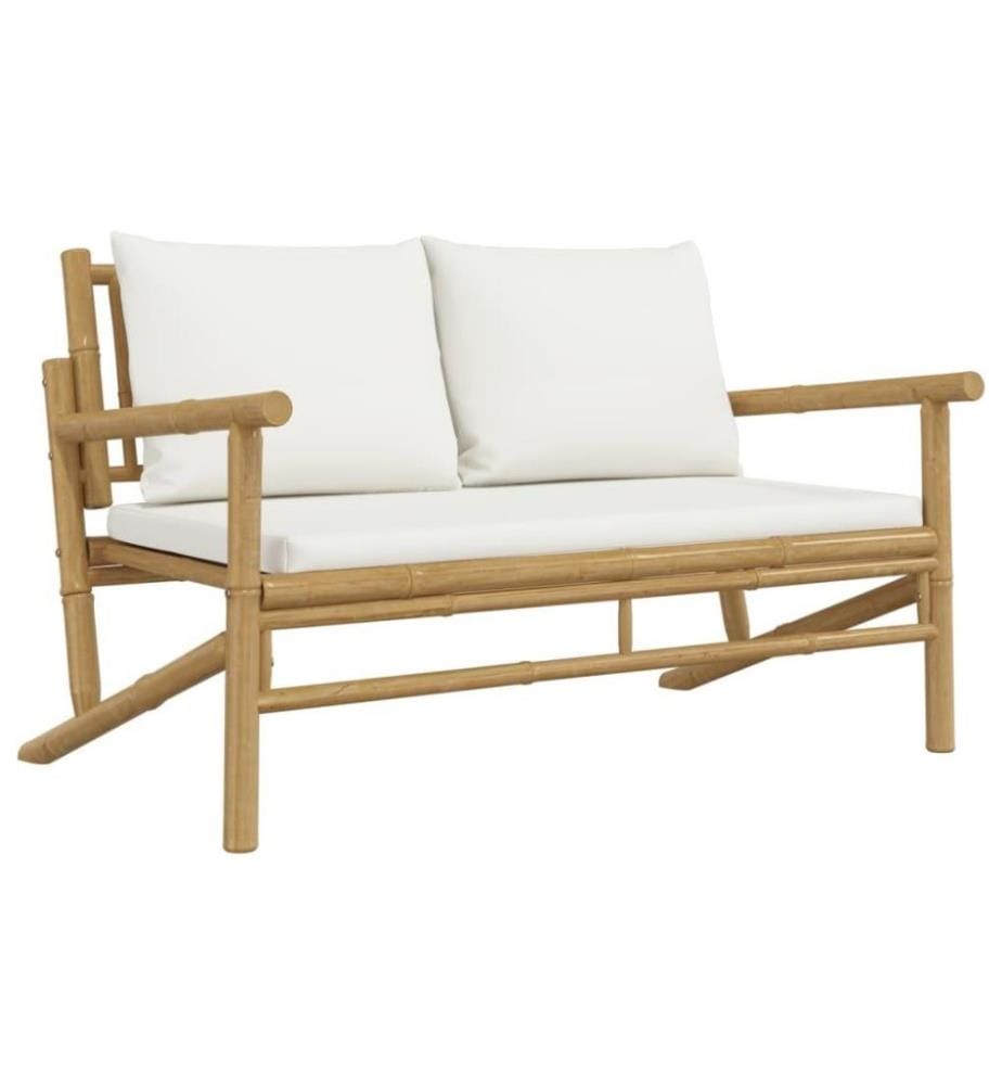 Salon de jardin 5 pcs avec coussins blanc crème bambou