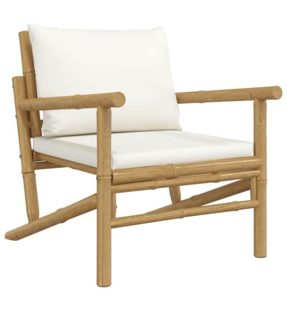 Salon de jardin 5 pcs avec coussins blanc crème bambou