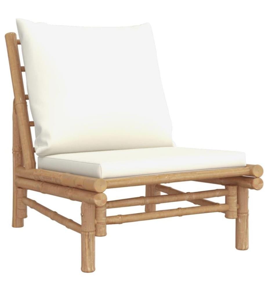 Salon de jardin 4 pcs avec coussins blanc crème bambou