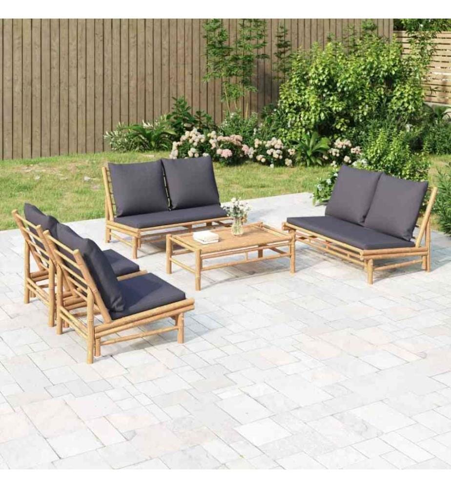 5-tlg. Garten-Lounge-Set mit Dunkelgrauen Kissen Bambus