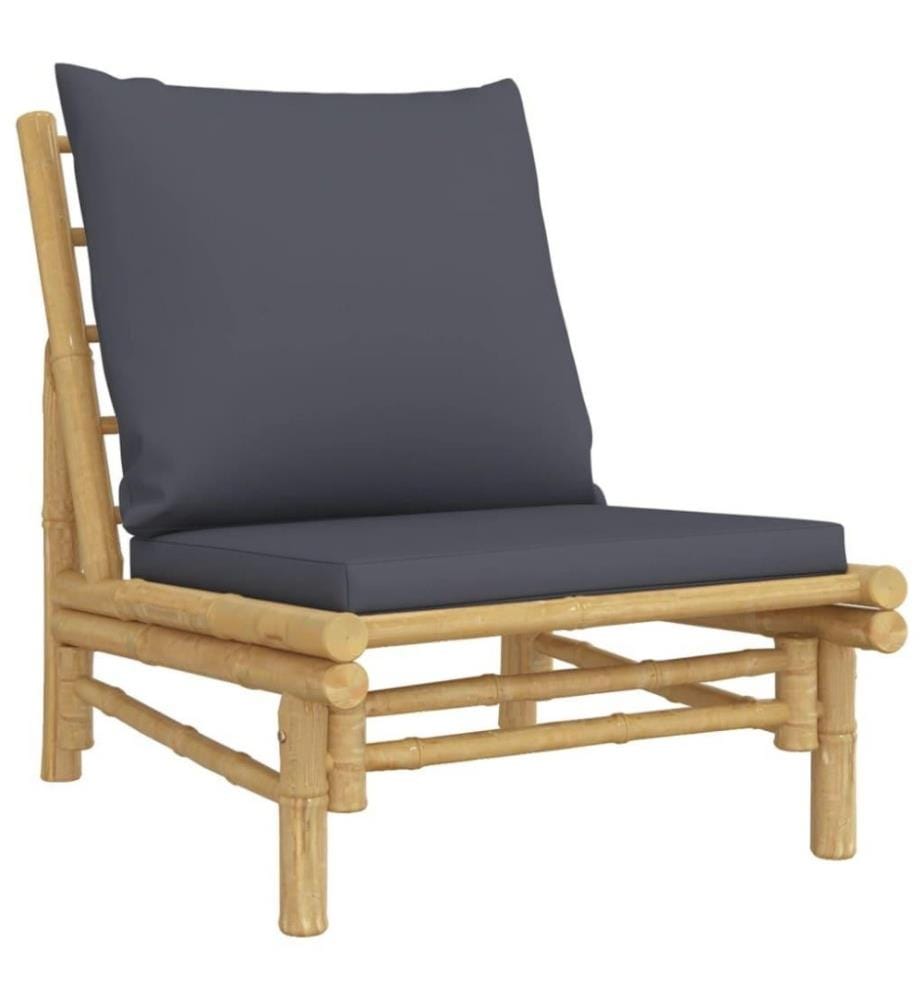 3-tlg. Garten-Lounge-Set mit Dunkelgrauen Kissen Bambus