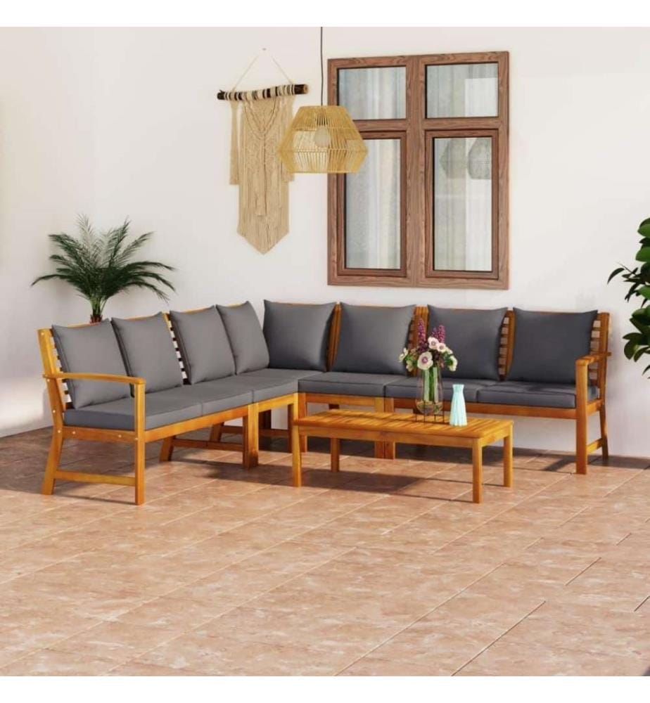6-tlg. Garten-Lounge-Set mit Auflagen Massivholz Akazie