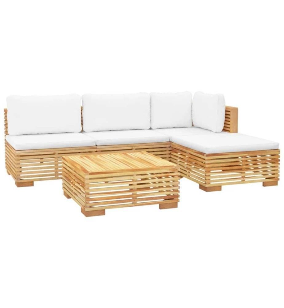 Salon de jardin 5 pcs avec coussins Bois de teck solide