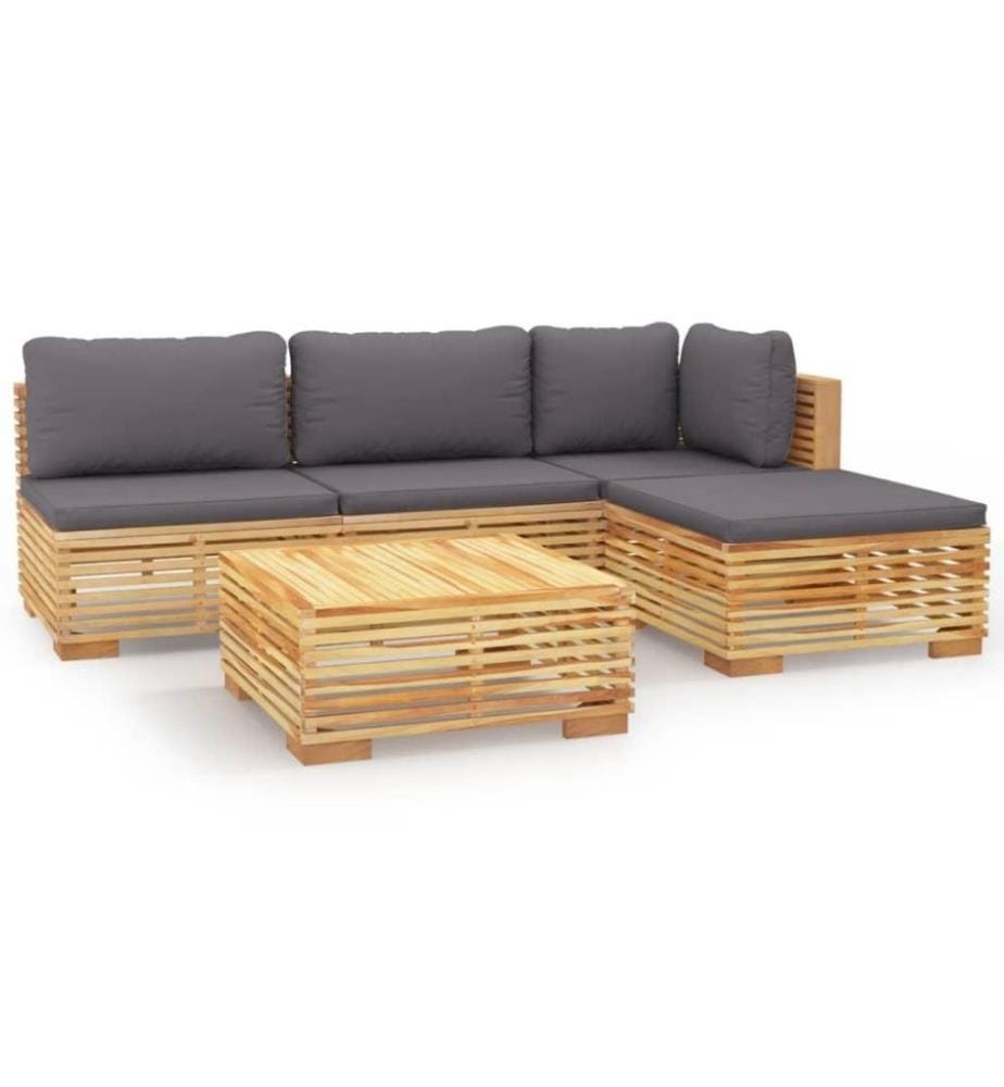 Salon de jardin 5 pcs avec coussins Bois de teck solide
