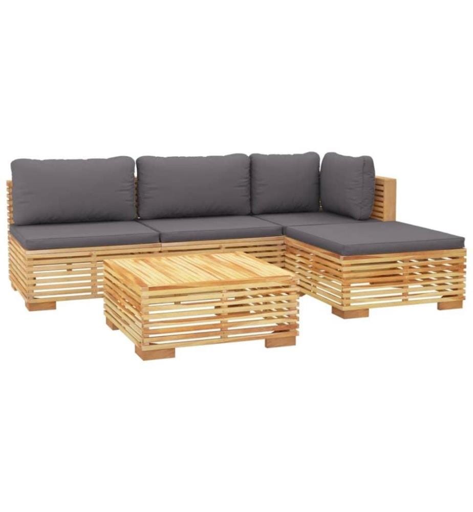 Salon de jardin 5 pcs avec coussins Bois de teck solide