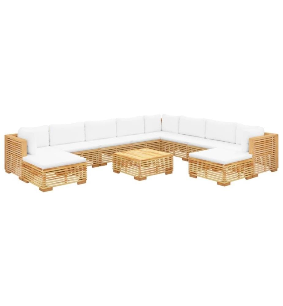 Salon de jardin 11 pcs avec coussins Bois de teck solide