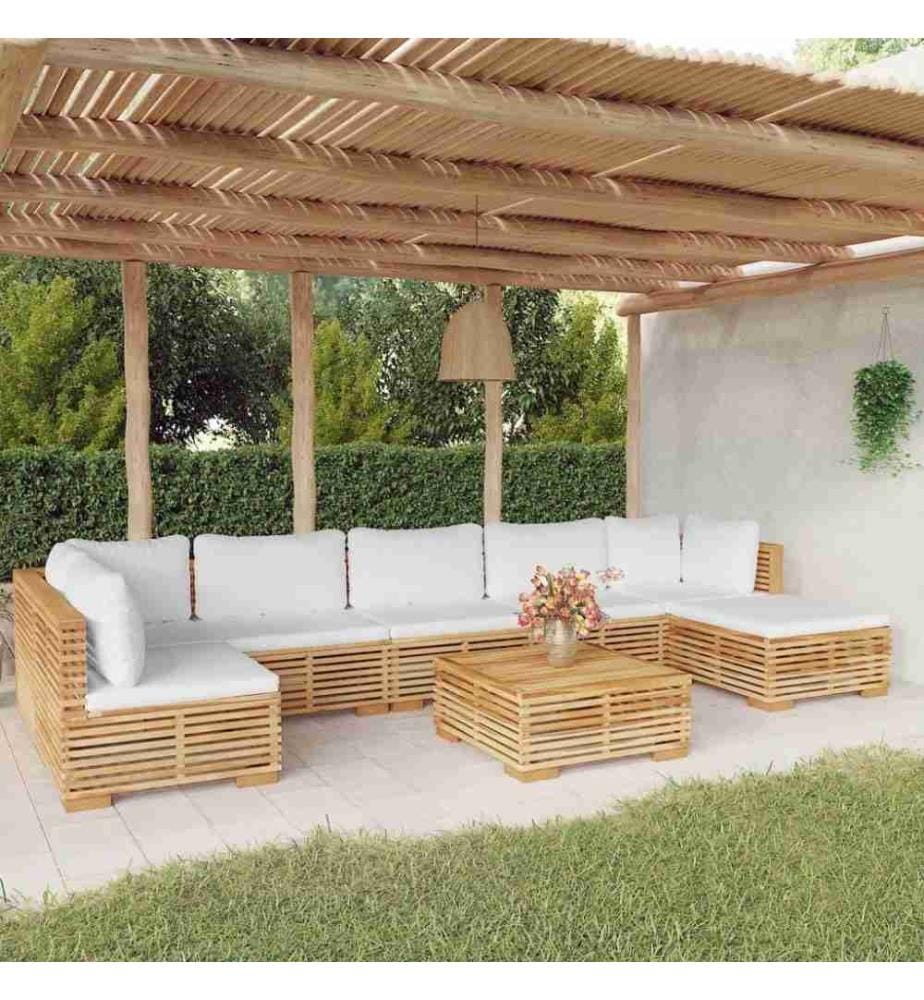 Salon de jardin 8 pcs avec coussins Bois de teck solide