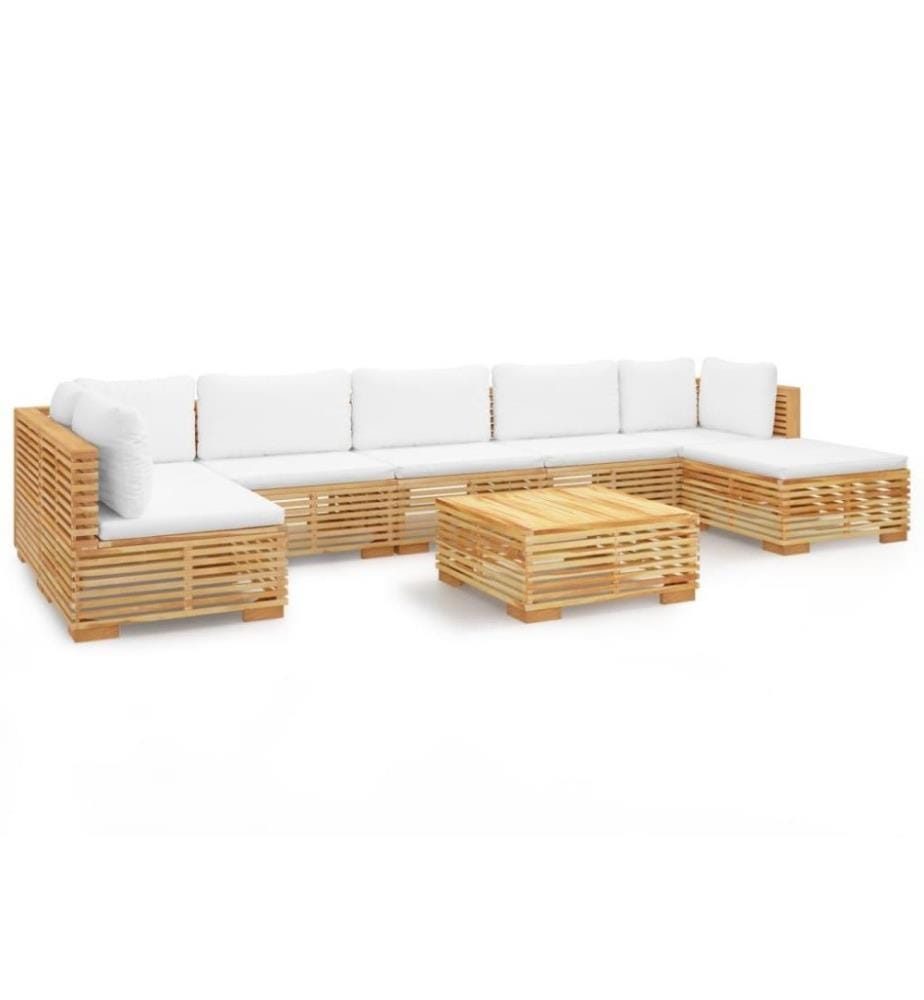 Salon de jardin 8 pcs avec coussins Bois de teck solide