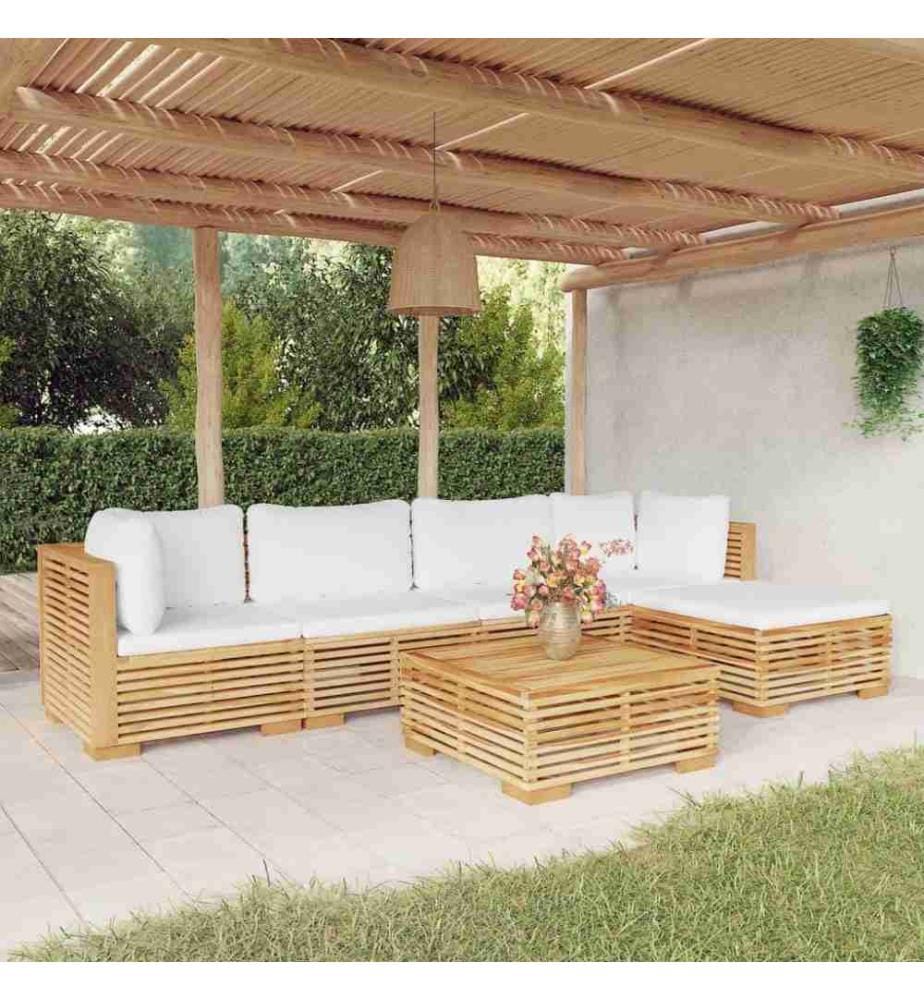 Salon de jardin 6 pcs avec coussins Bois de teck solide