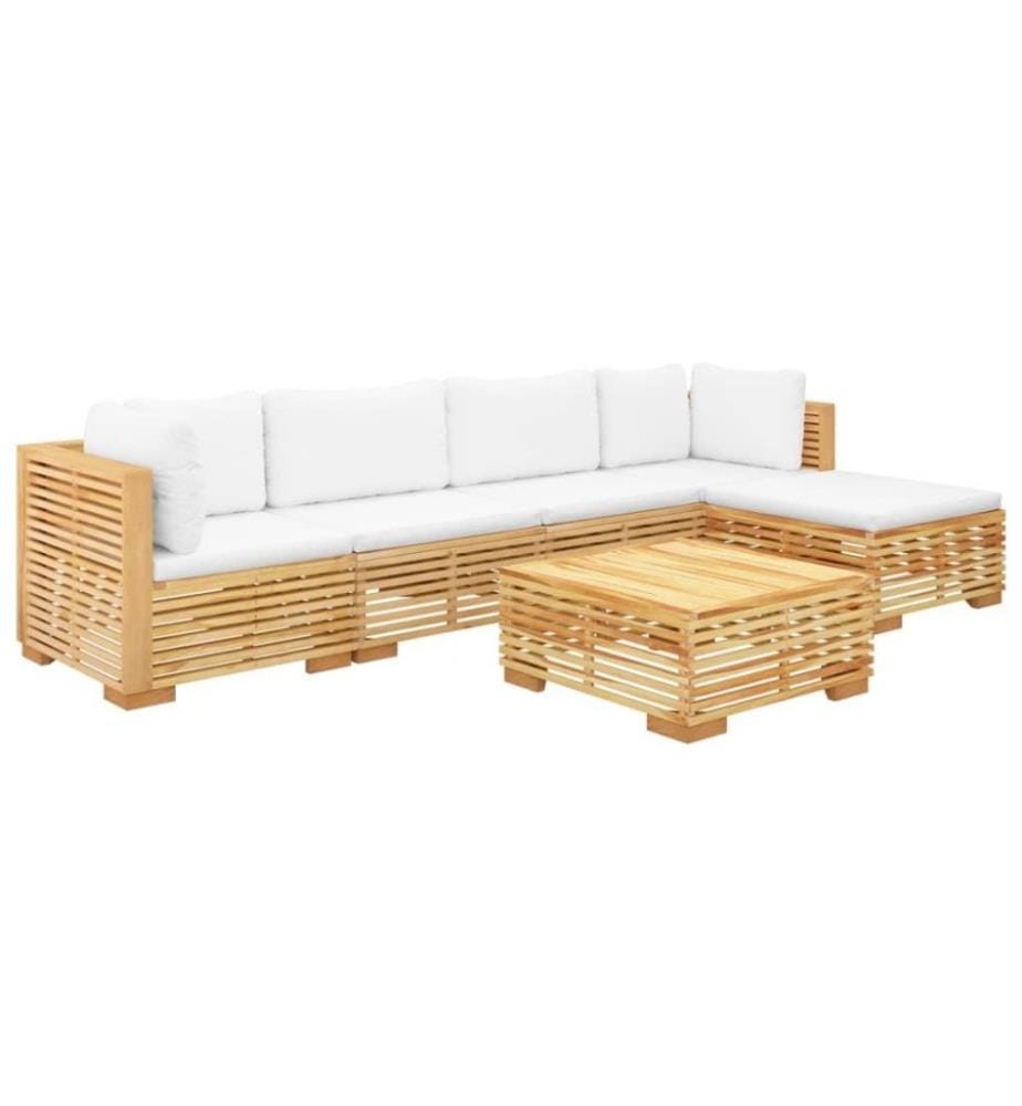 Salon de jardin 6 pcs avec coussins Bois de teck solide