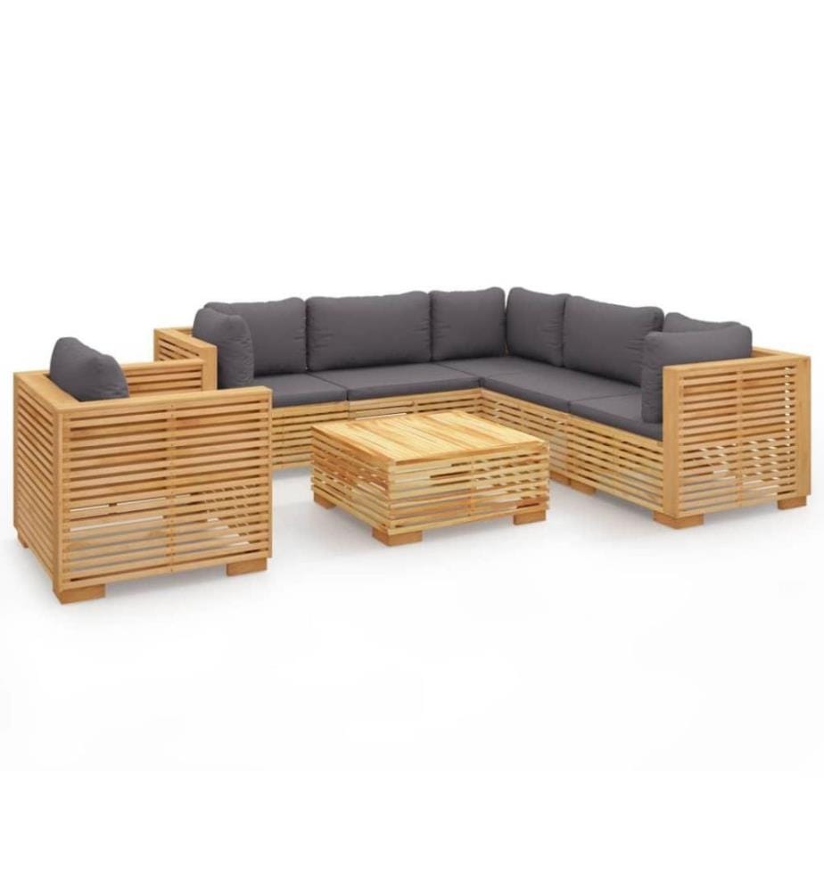 7-tlg. Garten-Lounge-Set mit Kissen Massivholz Teak
