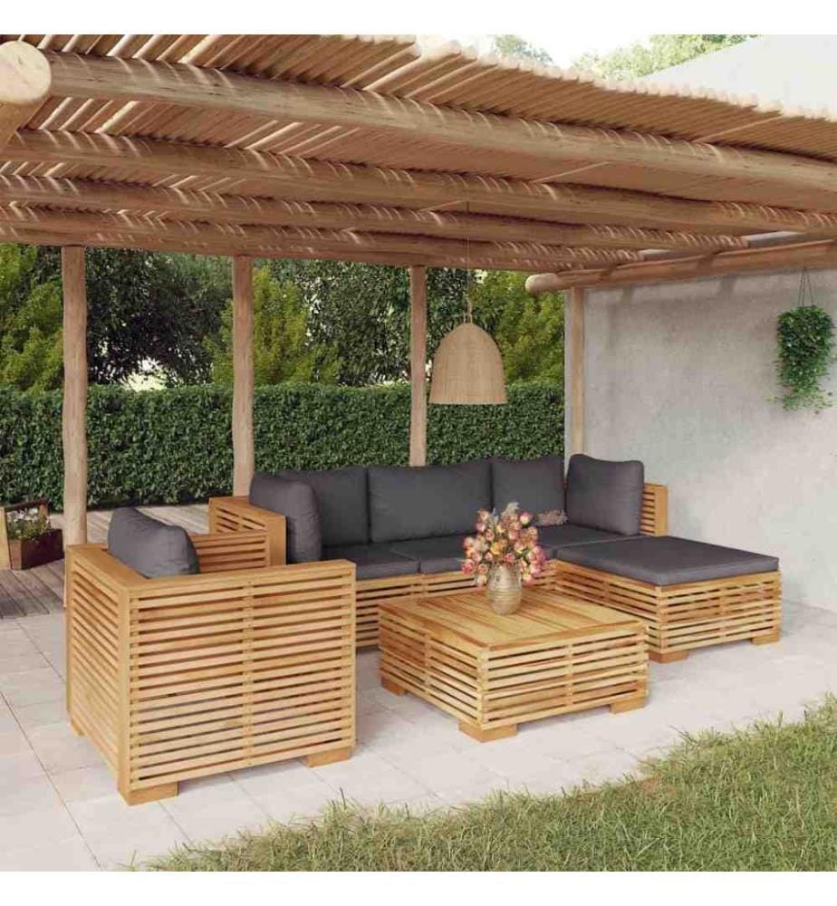 6-tlg. Garten-Lounge-Set mit Kissen Massivholz Teak