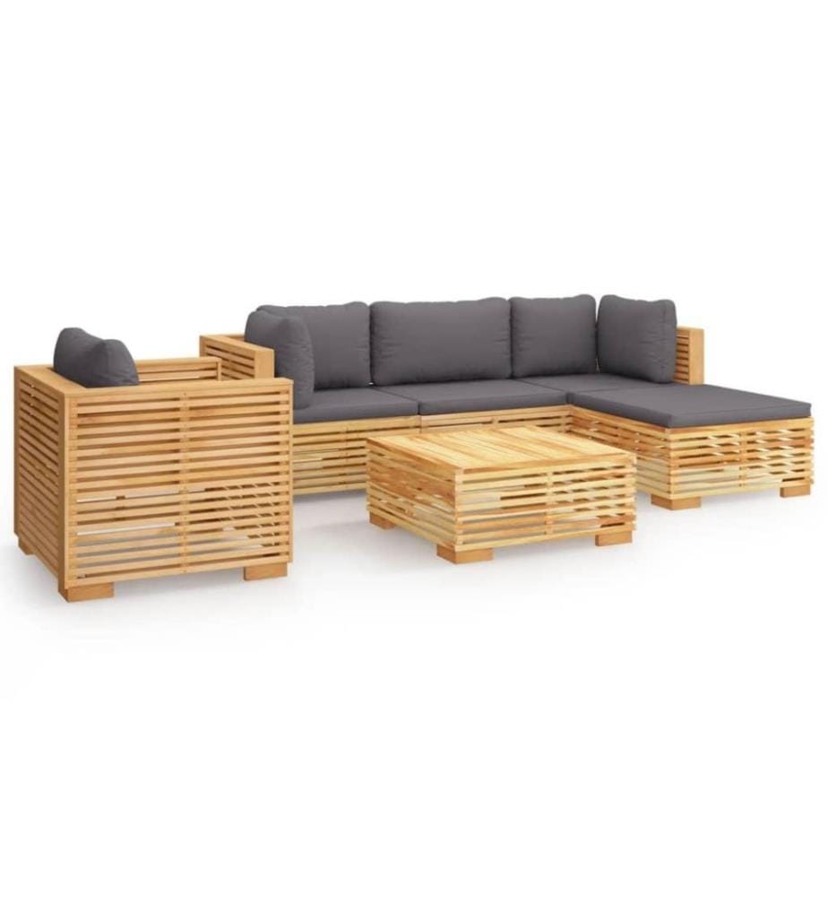 Salon de jardin 6 pcs avec coussins Bois de teck solide