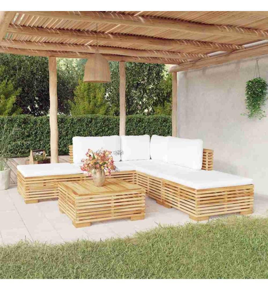 Salon de jardin 6 pcs avec coussins Bois de teck solide