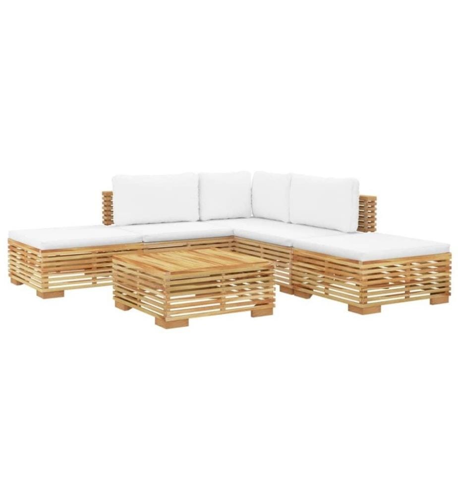 Salon de jardin 6 pcs avec coussins Bois de teck solide