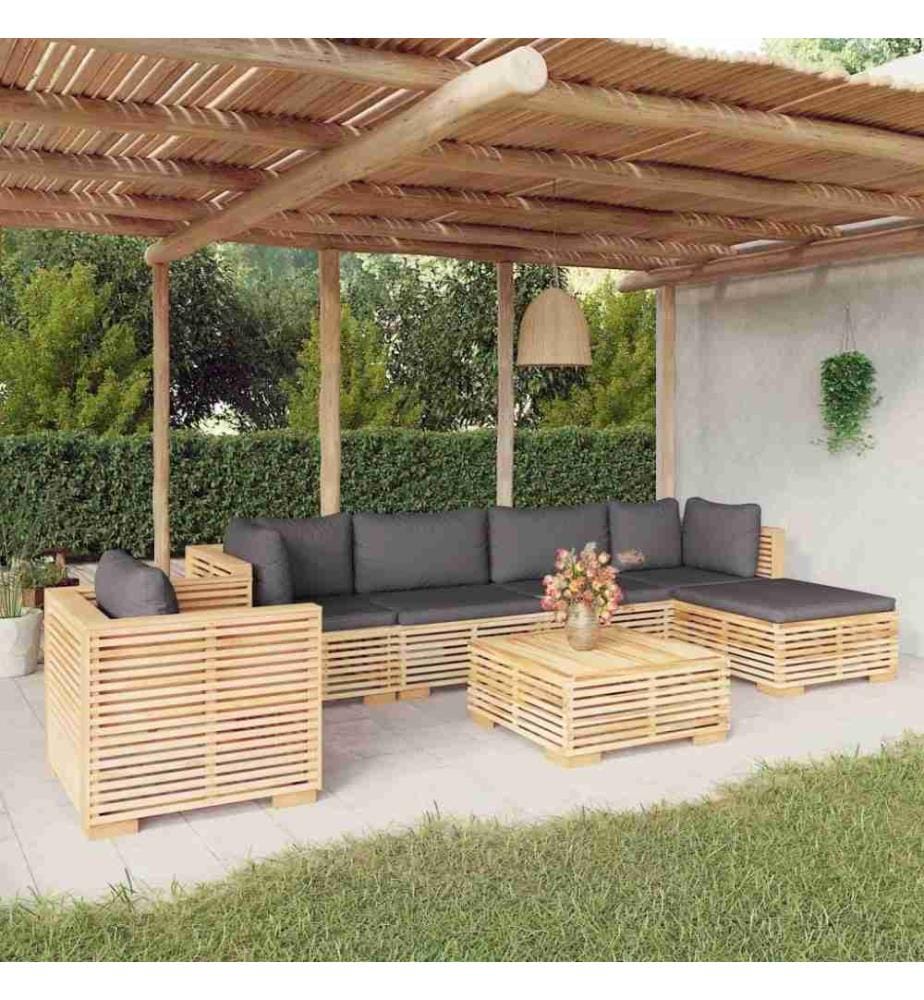 Salon de jardin 7 pcs avec coussins Bois de teck solide
