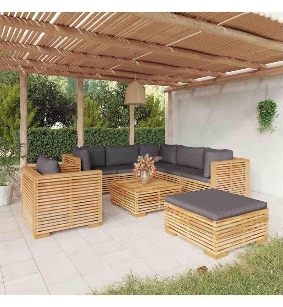 8-tlg. Garten-Lounge-Set mit Kissen Massivholz Teak