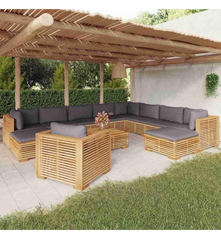 12-tlg. Garten-Lounge-Set mit Kissen Massivholz Teak