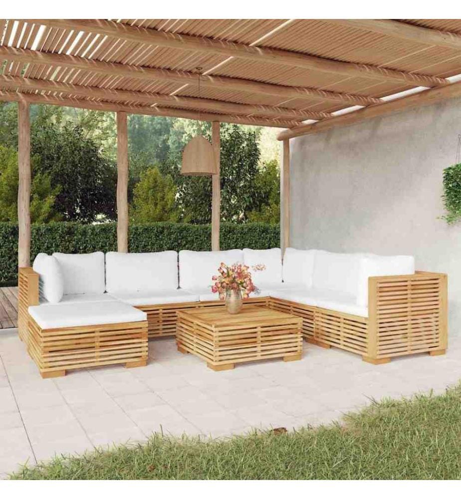 Salon de jardin 8 pcs avec coussins Bois de teck solide