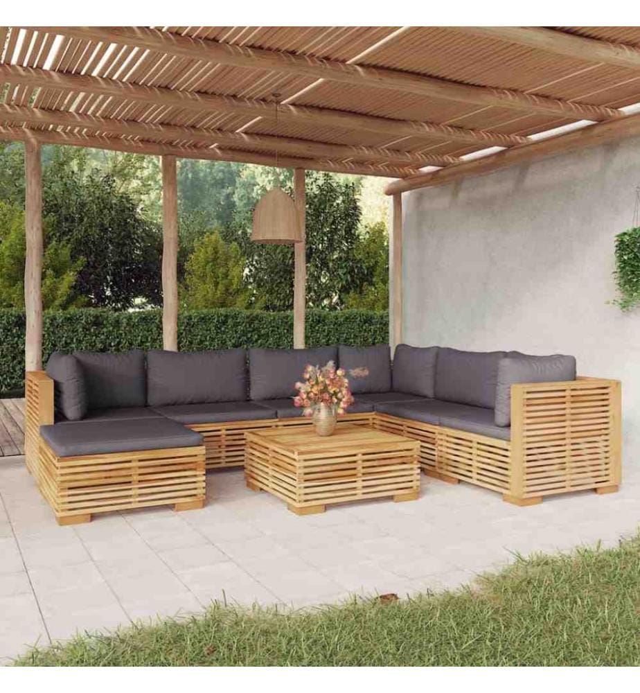 Salon de jardin 8 pcs avec coussins Bois de teck solide