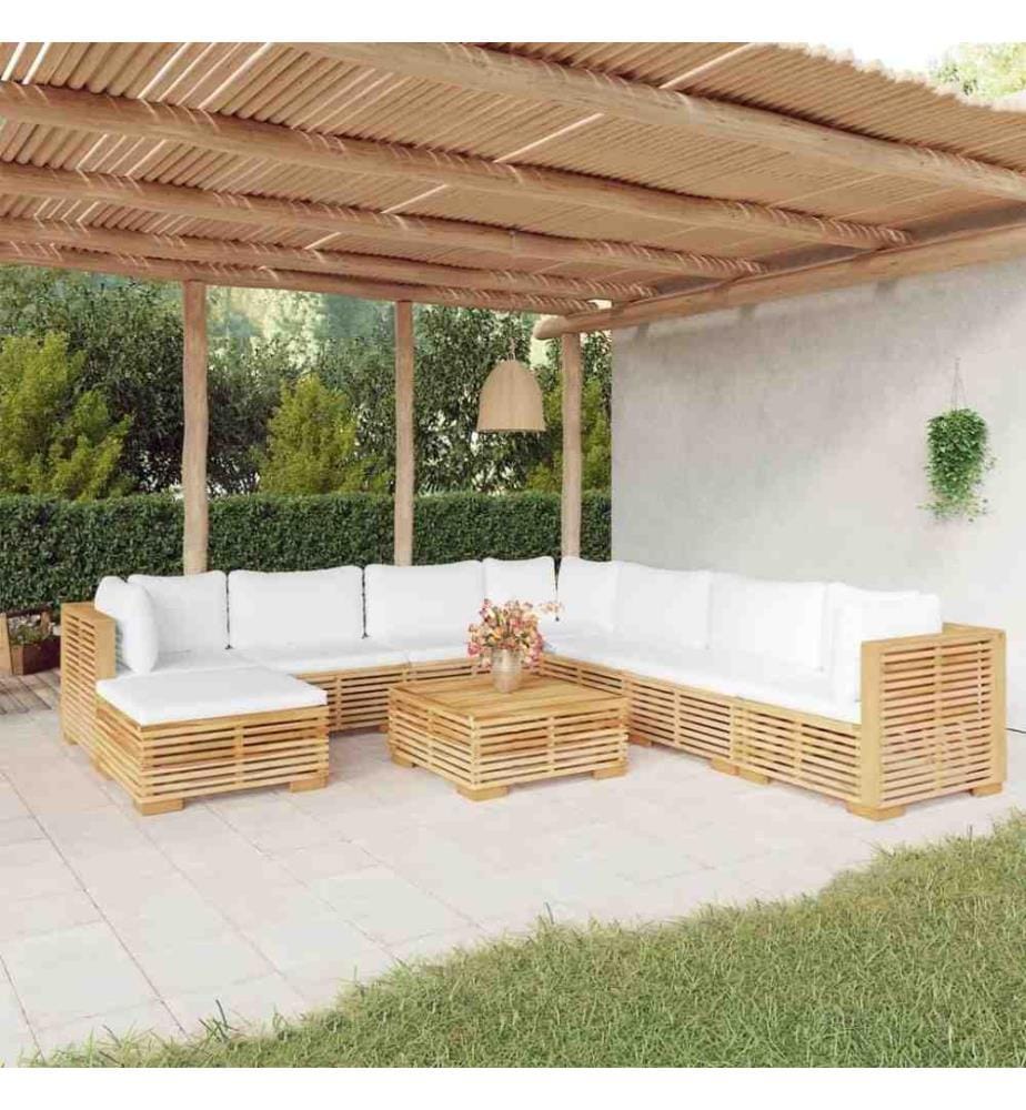 Salon de jardin 9 pcs avec coussins Bois de teck solide