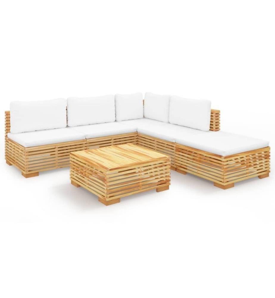 Salon de jardin 6 pcs avec coussins Bois de teck solide