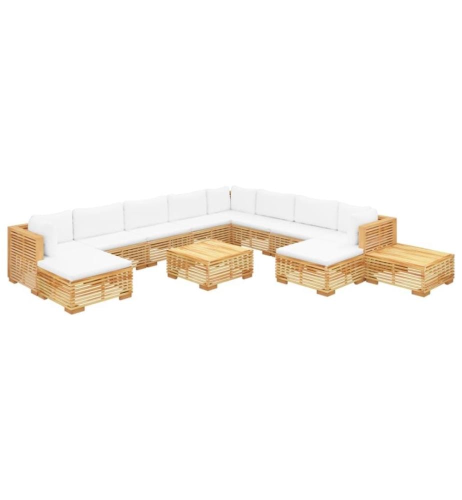 Salon de jardin 12 pcs avec coussins Bois de teck solide