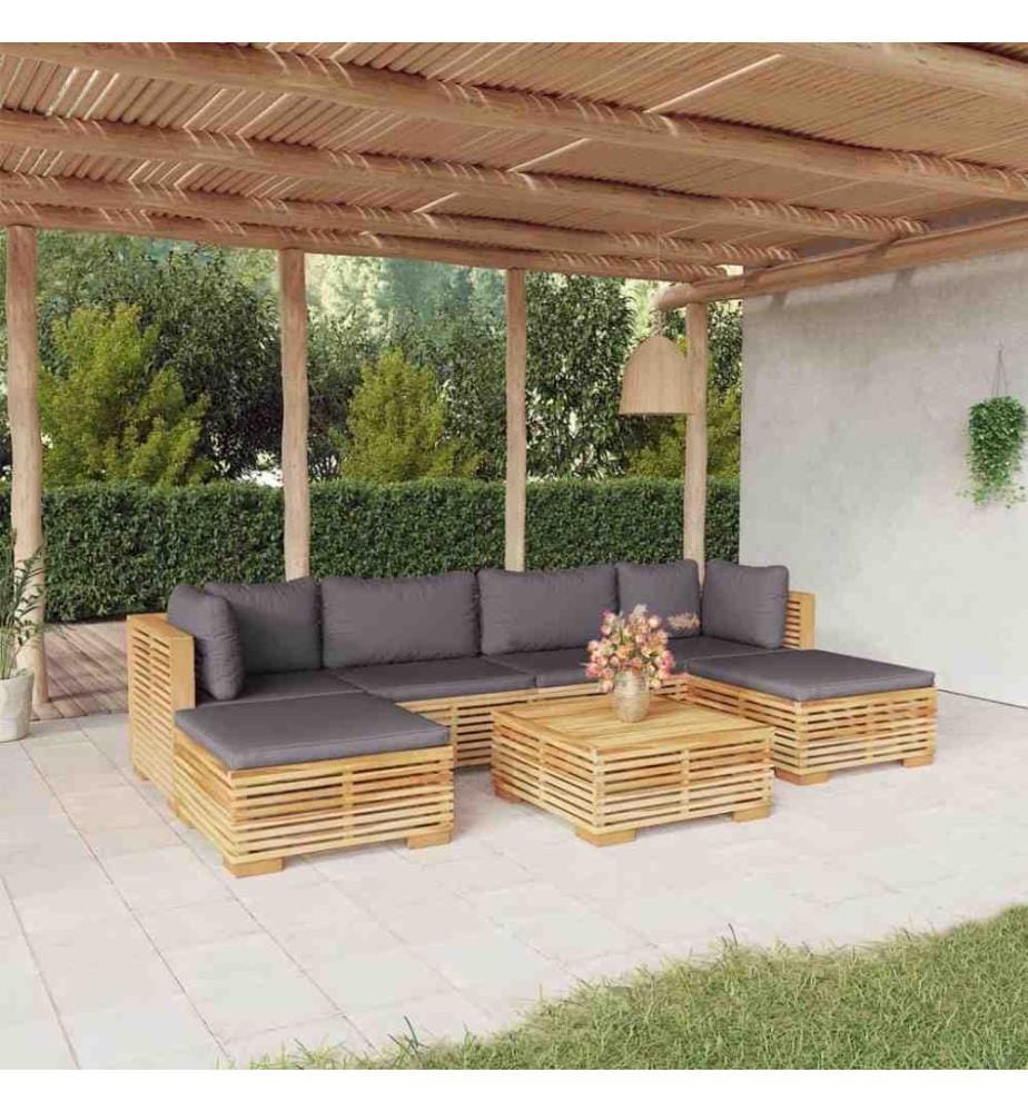 Salon de jardin 7 pcs avec coussins Bois de teck solide