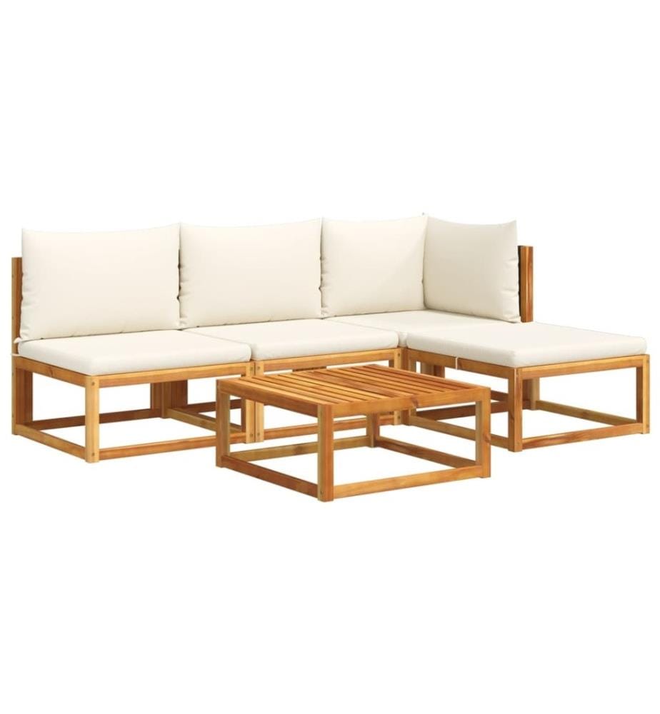 Salon de jardin avec coussins 5 pcs Bois d'acacia solide