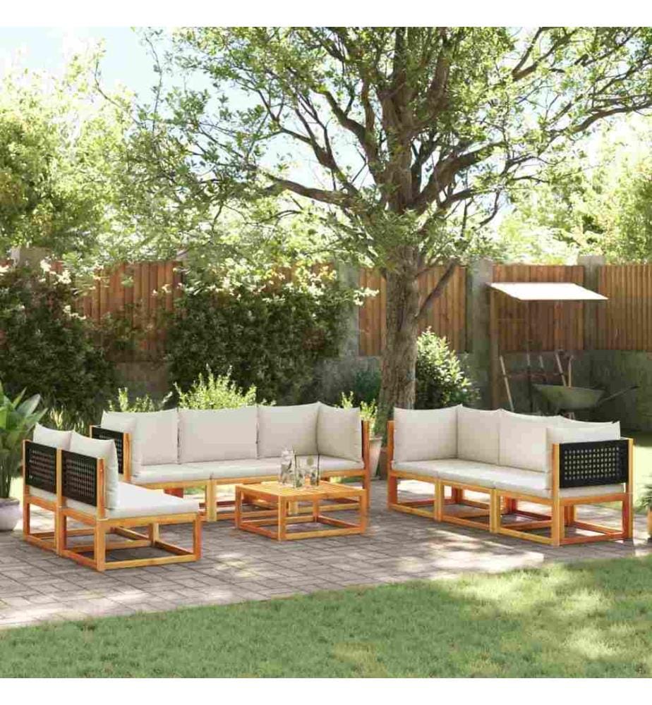 Salon de jardin avec coussins 9 pcs bois massif d'acacia